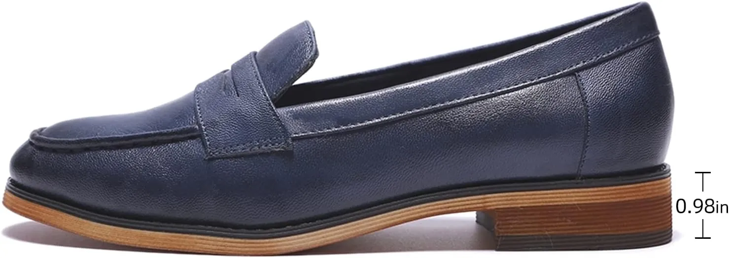 Mona flying Women's Classy Leather Penny Loafer Dress Casual Slip on Flat Office Work Shoes for Ladies