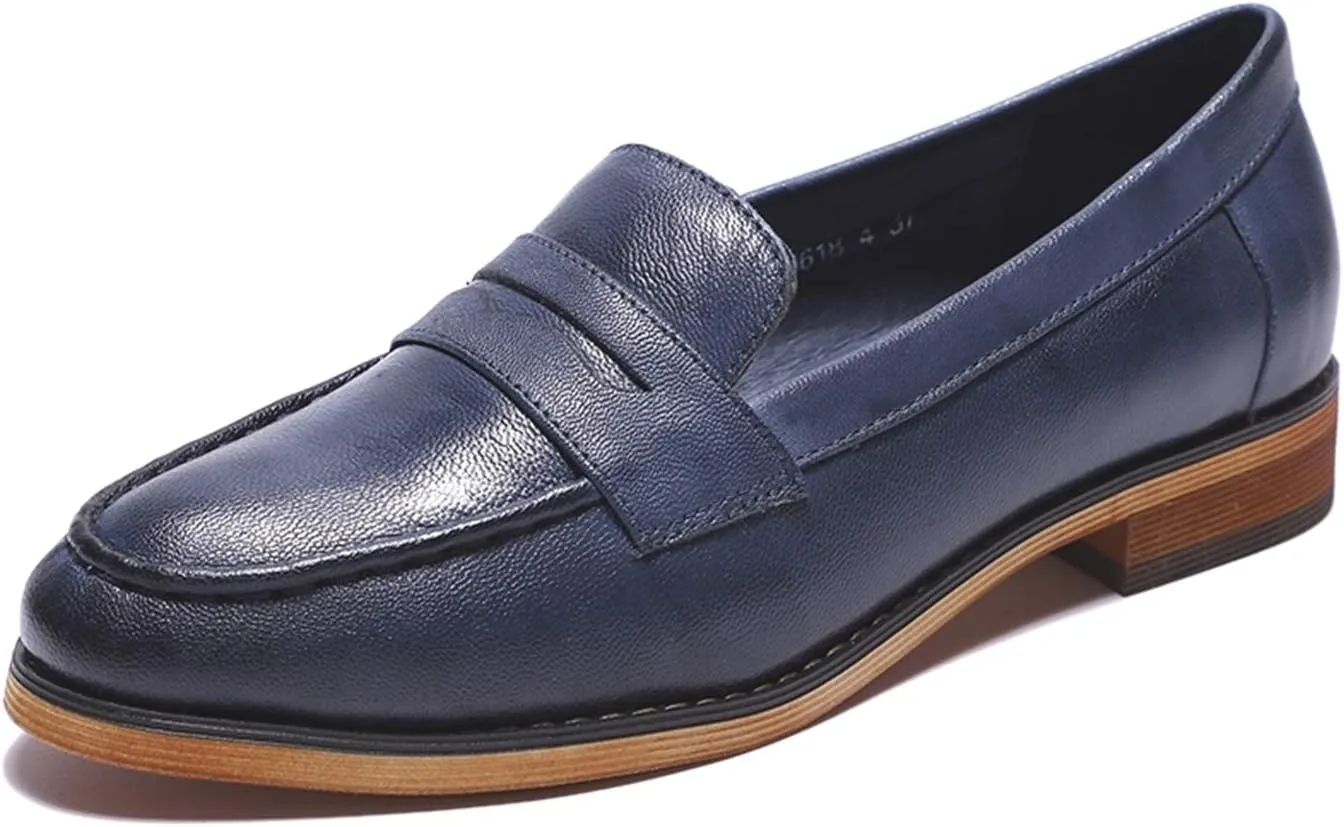 Mona flying Women's Classy Leather Penny Loafer Dress Casual Slip on Flat Office Work Shoes for Ladies