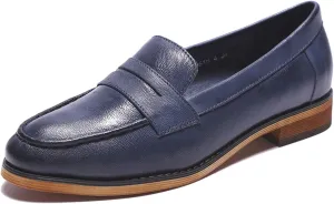 Mona flying Women's Classy Leather Penny Loafer Dress Casual Slip on Flat Office Work Shoes for Ladies