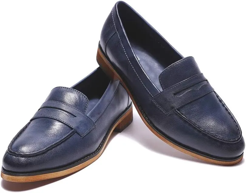 Mona flying Women's Classy Leather Penny Loafer Dress Casual Slip on Flat Office Work Shoes for Ladies