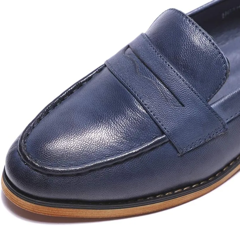Mona flying Women's Classy Leather Penny Loafer Dress Casual Slip on Flat Office Work Shoes for Ladies