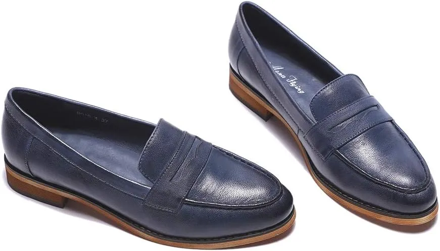 Mona flying Women's Classy Leather Penny Loafer Dress Casual Slip on Flat Office Work Shoes for Ladies