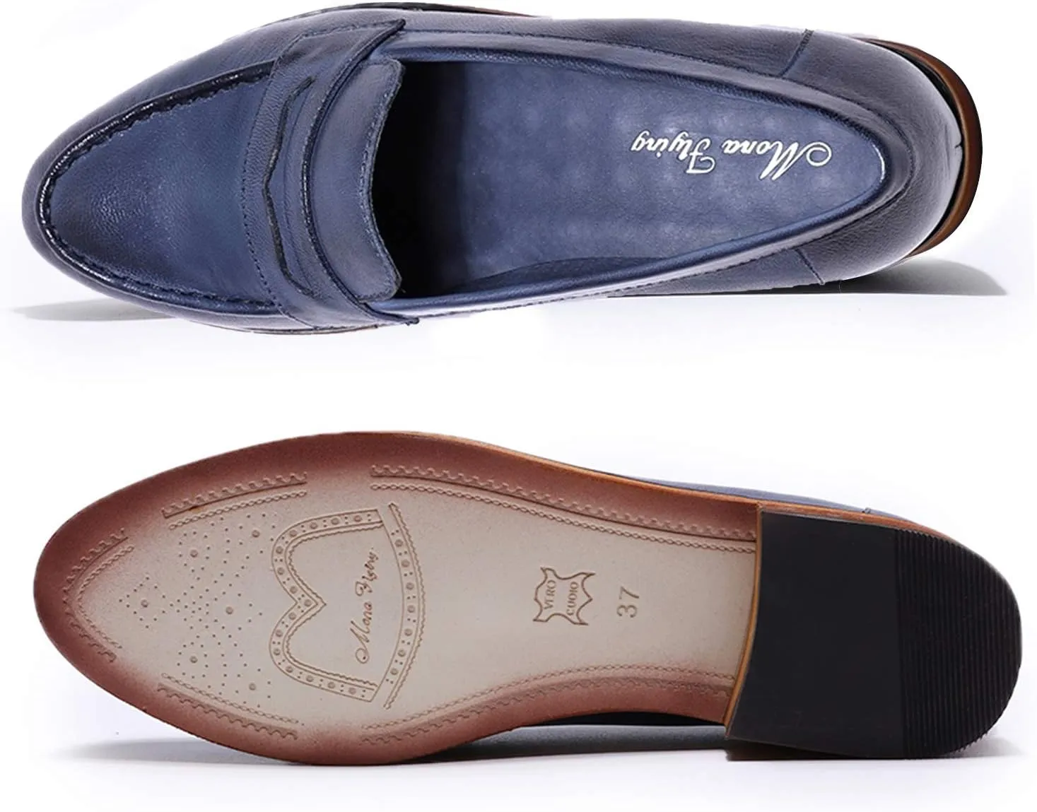 Mona flying Women's Classy Leather Penny Loafer Dress Casual Slip on Flat Office Work Shoes for Ladies