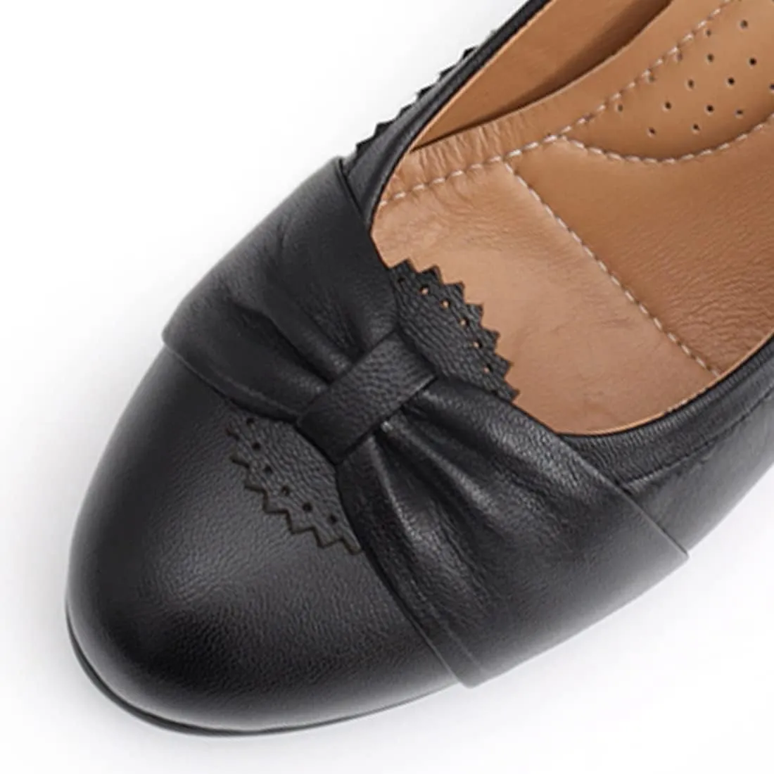 Mona flying Women's Vintage Leather Pump Chunky Heel Round Toe Office Dress Shoes for Ladies