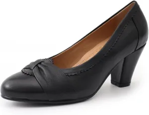 Mona flying Women's Vintage Leather Pump Chunky Heel Round Toe Office Dress Shoes for Ladies
