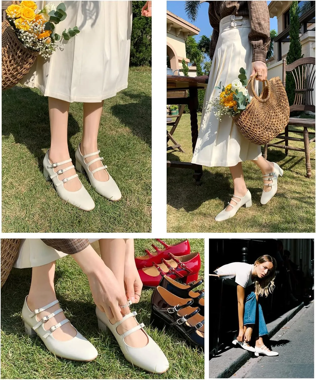 Naiyee Mary Jane Shoes Women Chunky Block Heel Dress Shoes for Women Low Heels Close Rounded Toe Pumps