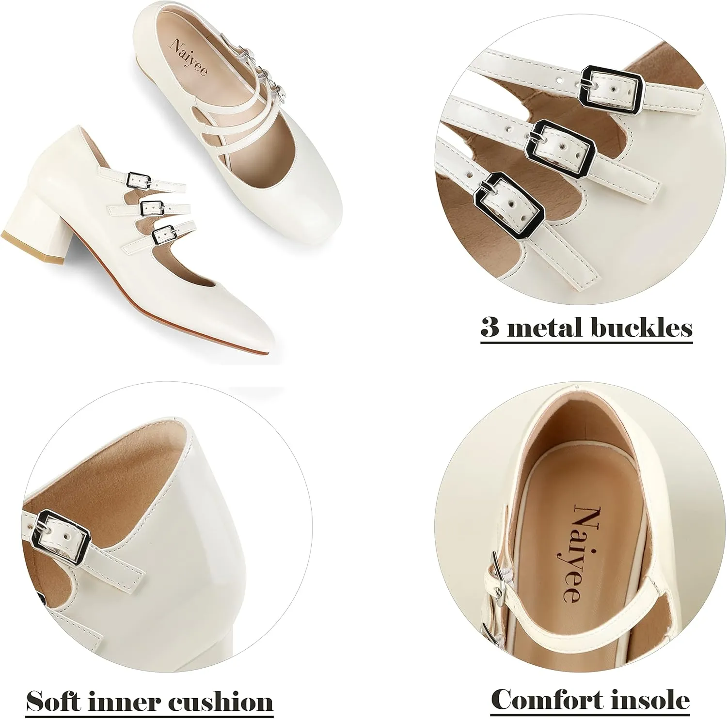 Naiyee Mary Jane Shoes Women Chunky Block Heel Dress Shoes for Women Low Heels Close Rounded Toe Pumps