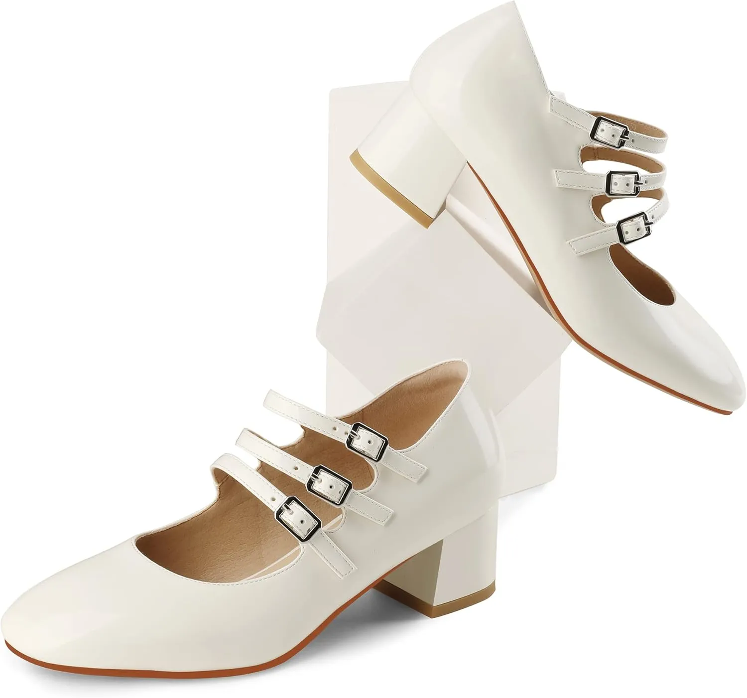 Naiyee Mary Jane Shoes Women Chunky Block Heel Dress Shoes for Women Low Heels Close Rounded Toe Pumps
