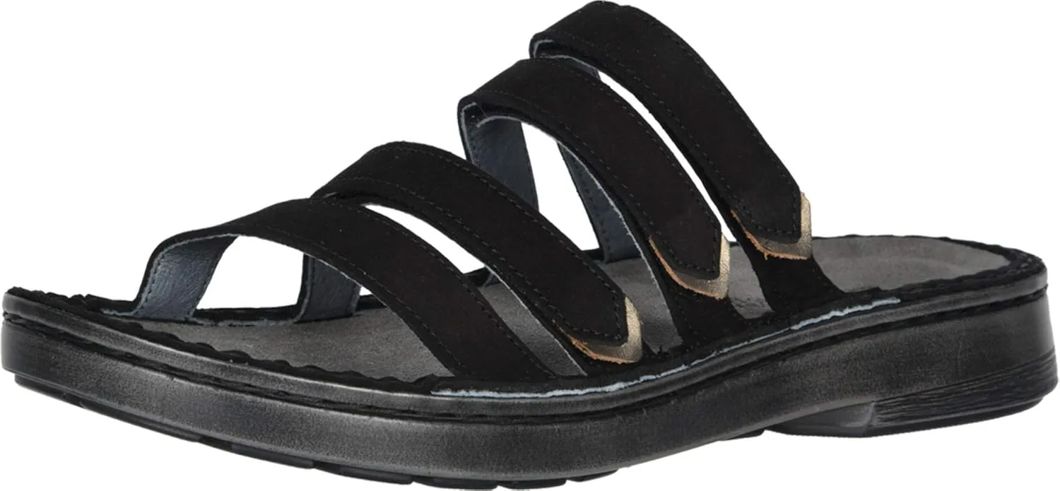 NAOT Footwear women's Trevi Slide Sandal Black velvet Nubuck/Pewter Lthr 9 W US
