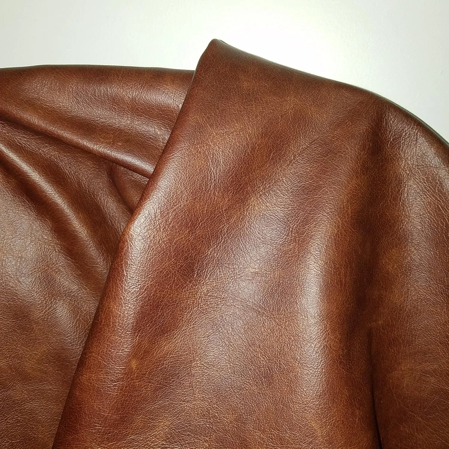 NAT Leathers Brown Cognac Weekender Two Tone Soft Upholstery Chap Cowhide Italian Genuine Leather Hide Skin 20 inch x 30 inch Cut Piece (20" x 30")
