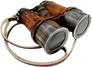 NauticalMart Antique Brass Binocular~Nautical Brass Telescope~Pirate Spyglass Leather Binocular Gift
