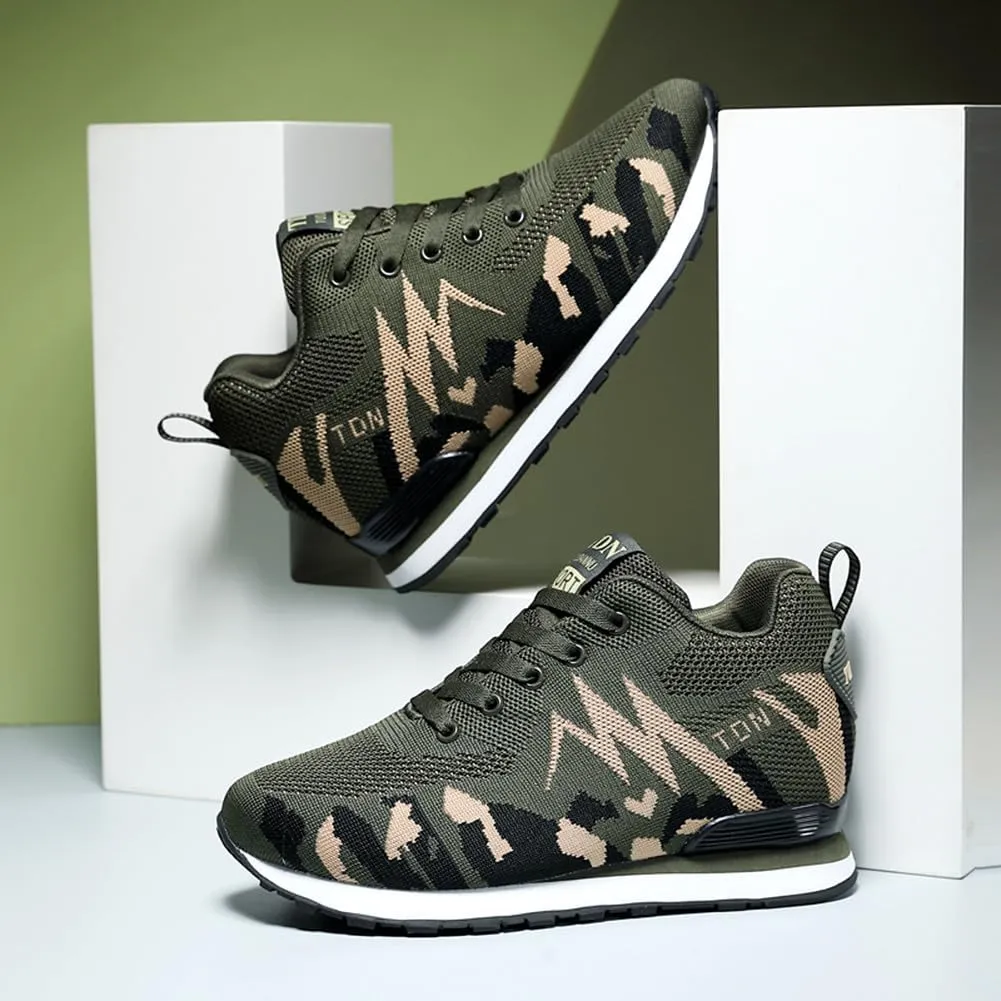 NCNDB Women's Camouflage Wedges Sneakers Inner Heightening Walking High-Heel Leisure Shoes US 4.5-10