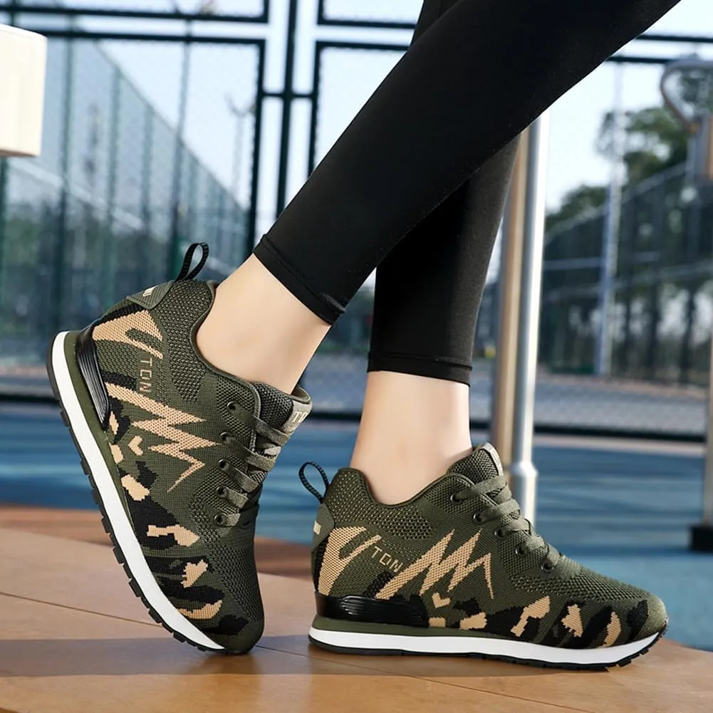 NCNDB Women's Camouflage Wedges Sneakers Inner Heightening Walking High-Heel Leisure Shoes US 4.5-10