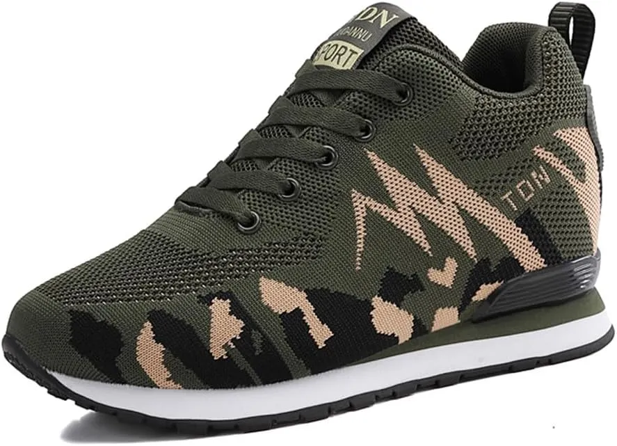 NCNDB Women's Camouflage Wedges Sneakers Inner Heightening Walking High-Heel Leisure Shoes US 4.5-10
