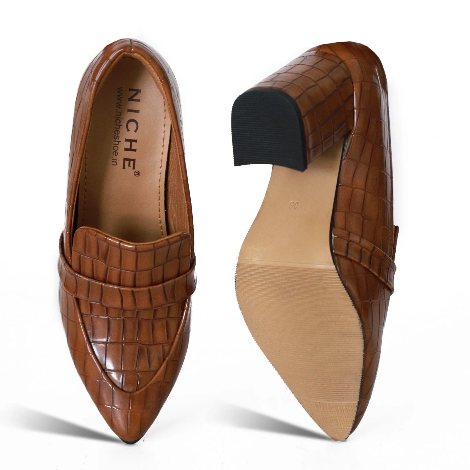 NICHE Women Cro-Co Block Heel Pumps - Tan