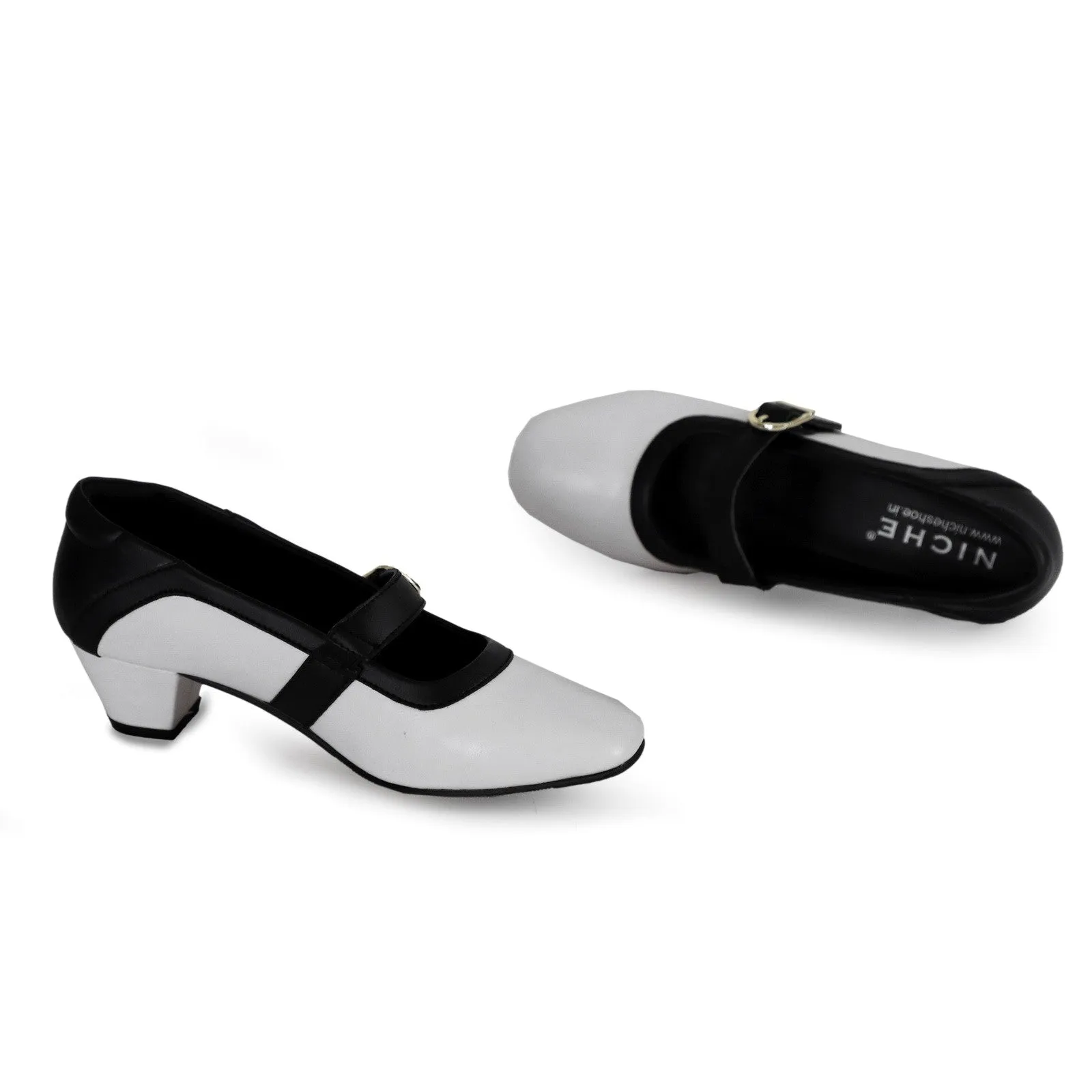 NICHE Women French White-Black Low Heel Pumps