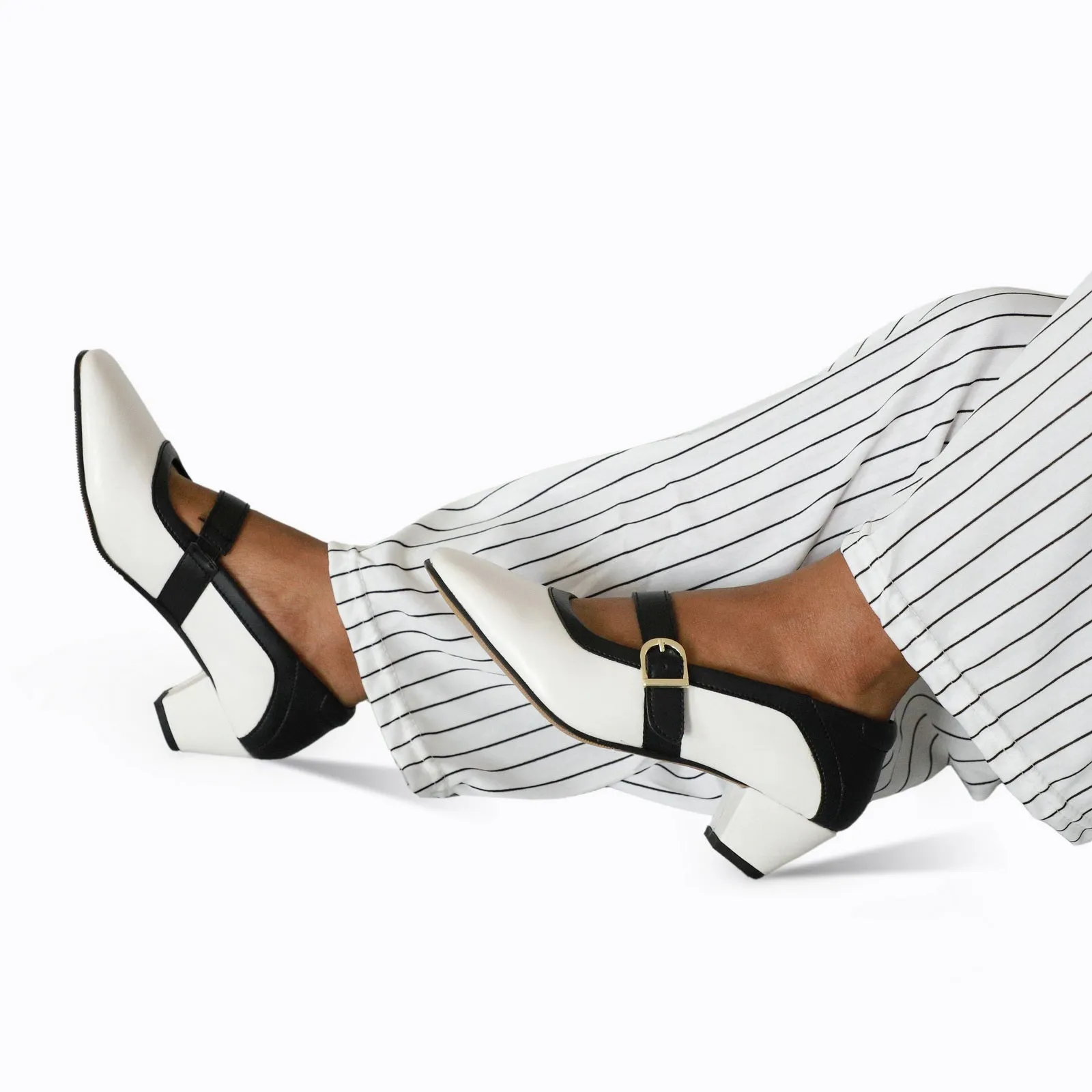 NICHE Women French White-Black Low Heel Pumps