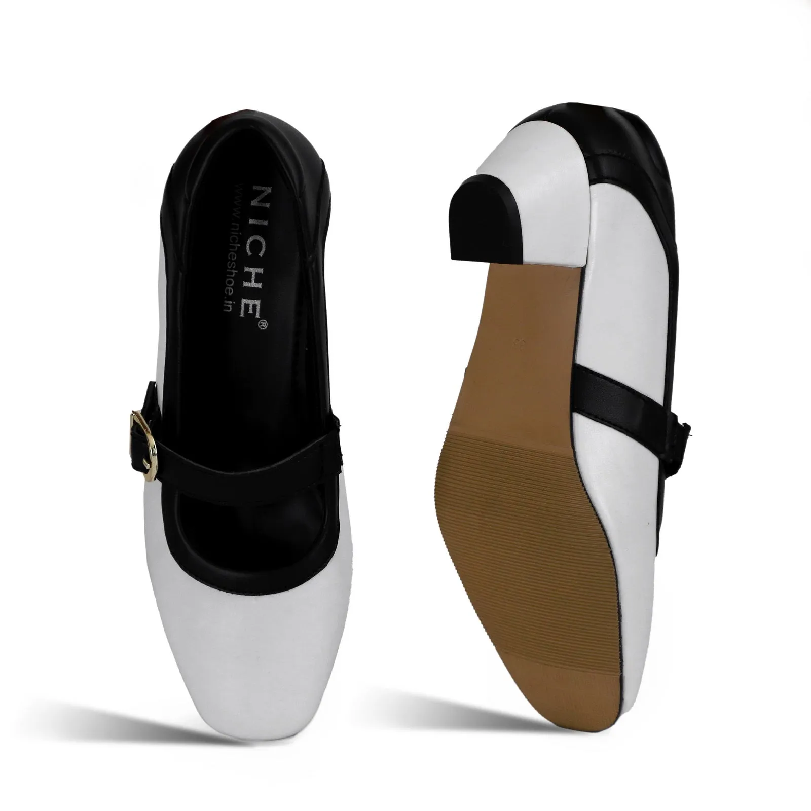 NICHE Women French White-Black Low Heel Pumps