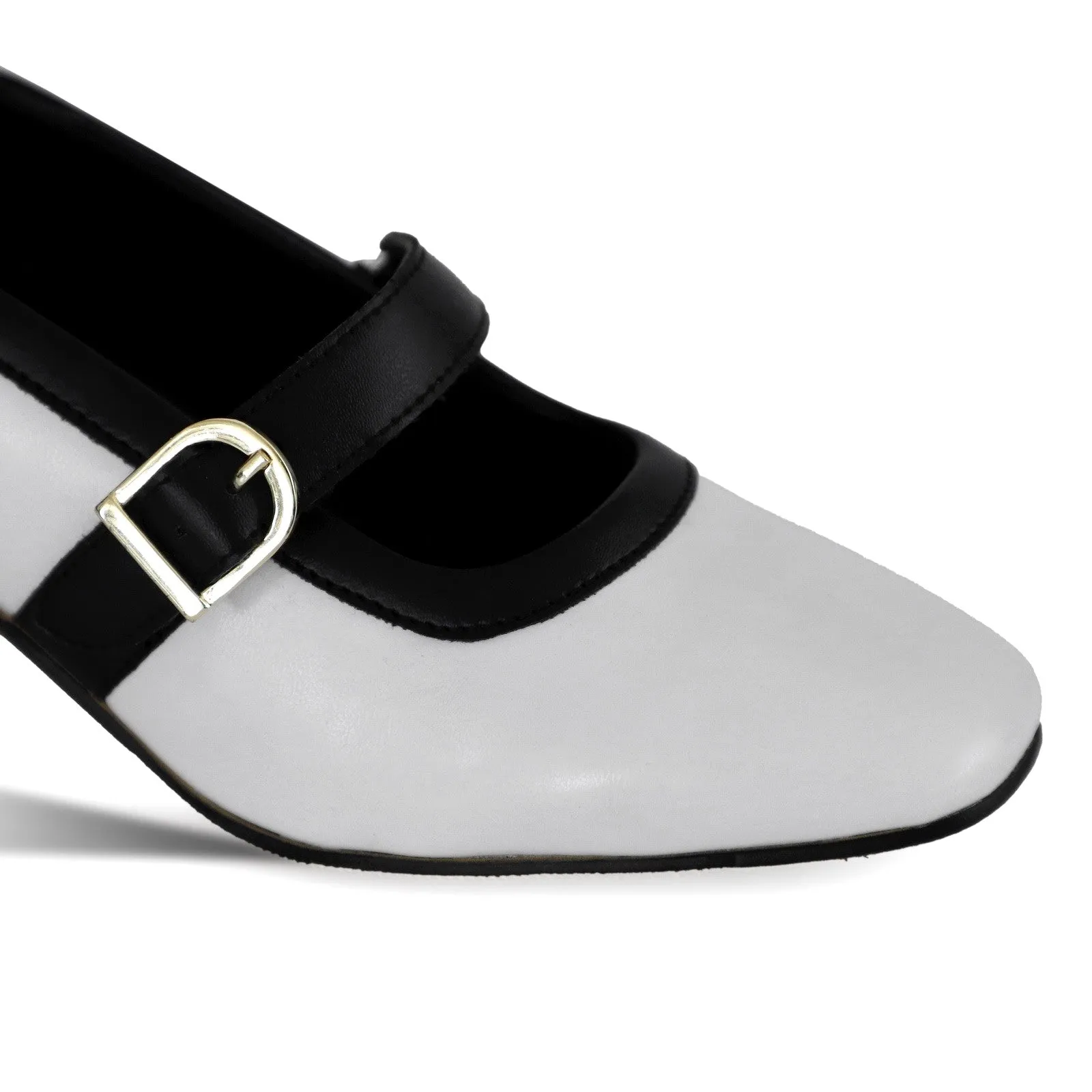 NICHE Women French White-Black Low Heel Pumps