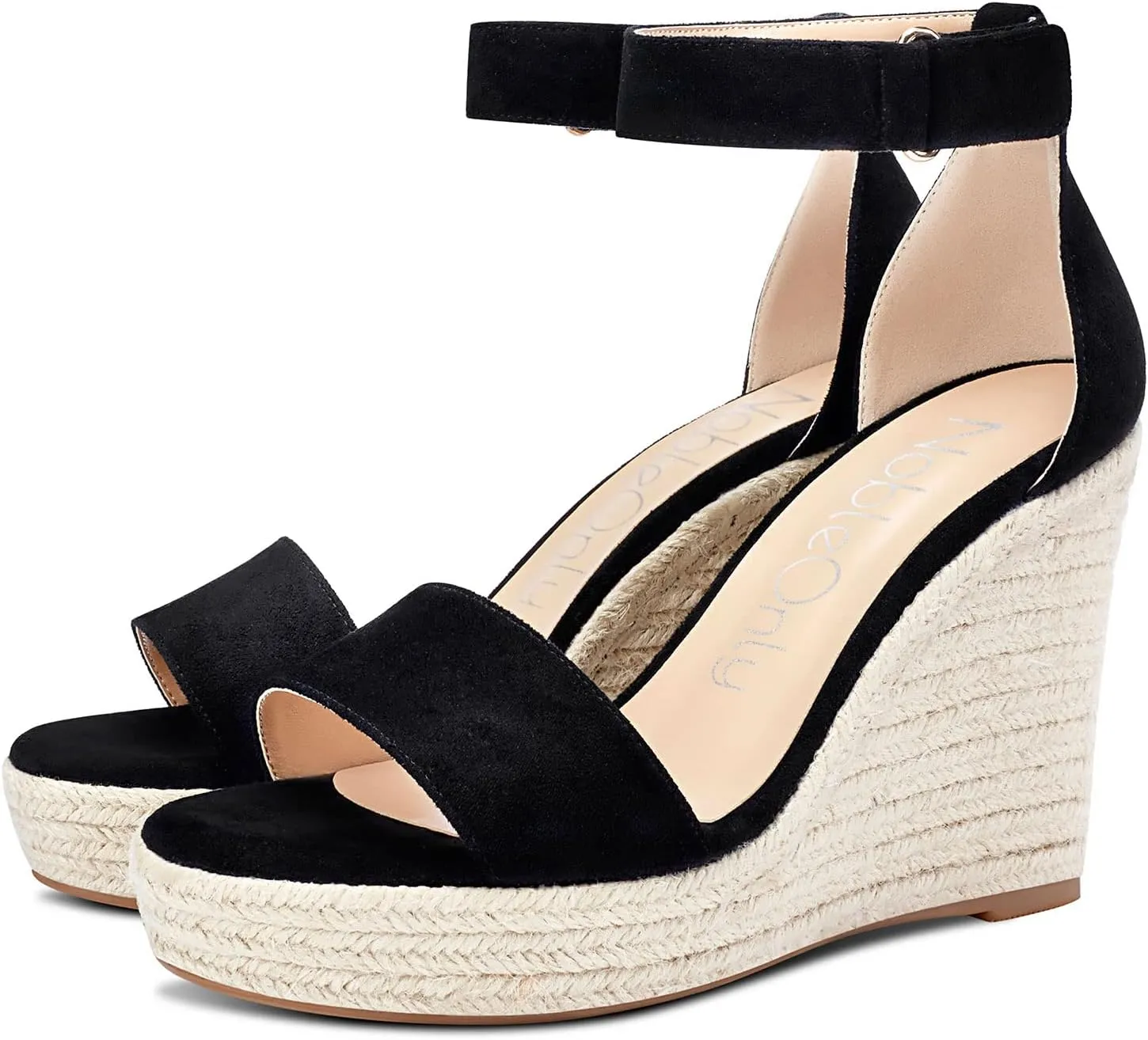 NobleOnly Womens High Heels Platform Wedge Sandals Ankle-Strap Peep-Toe Sandal Plus Shoes 10CM Heel