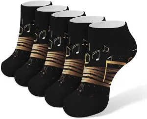 Novel Music Note Ankle Socks for Men & Women, 5 Pairs Breathable Soft Low Cut Socks, Stretch Sweat Wicking Sox