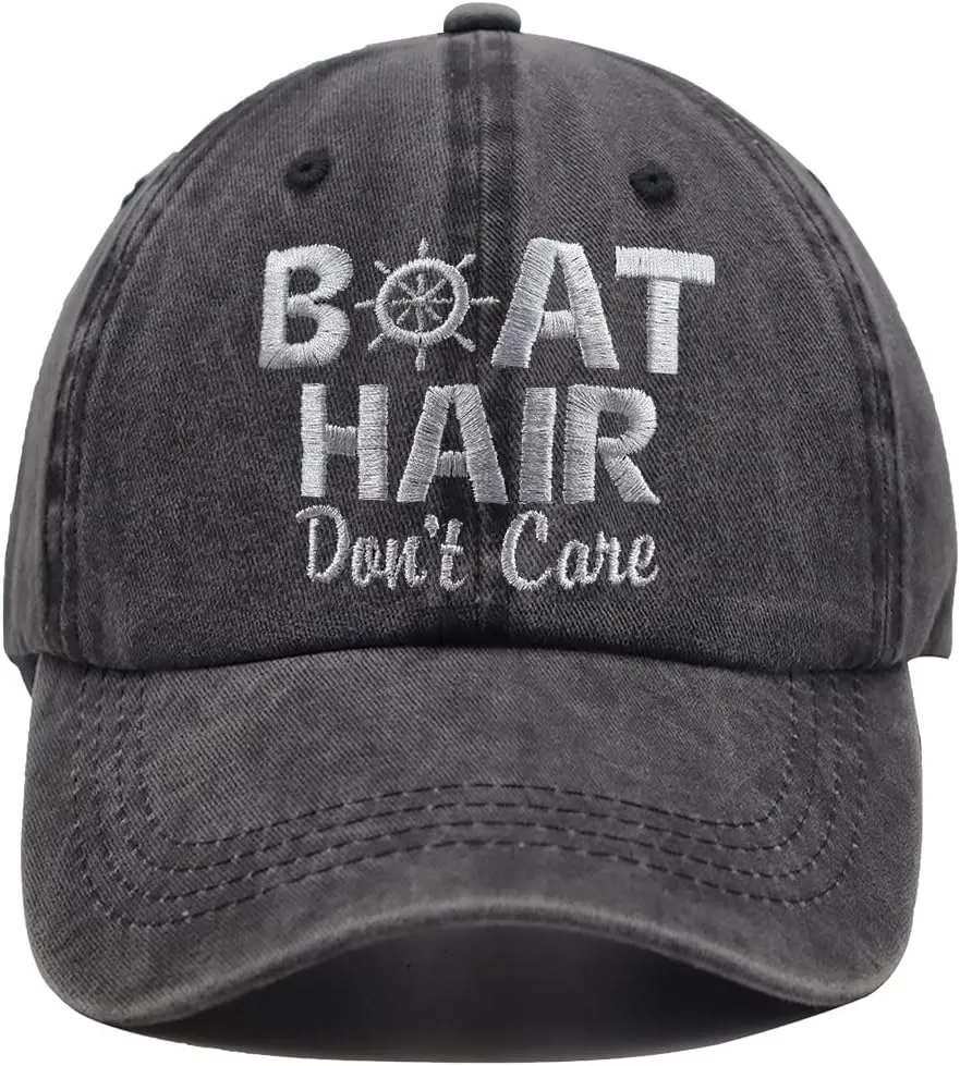 OASCUVER Boat Hair Don't Care Hat for Men Women, Embroidered Adjustable Cotton Washed Distressed Denim Dad Baseball Cap