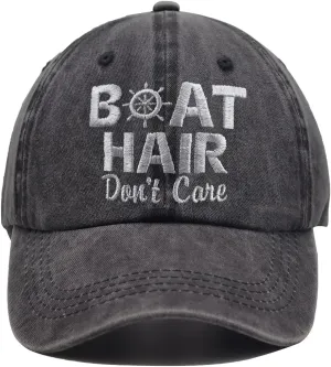 OASCUVER Boat Hair Don't Care Hat for Men Women, Embroidered Adjustable Cotton Washed Distressed Denim Dad Baseball Cap
