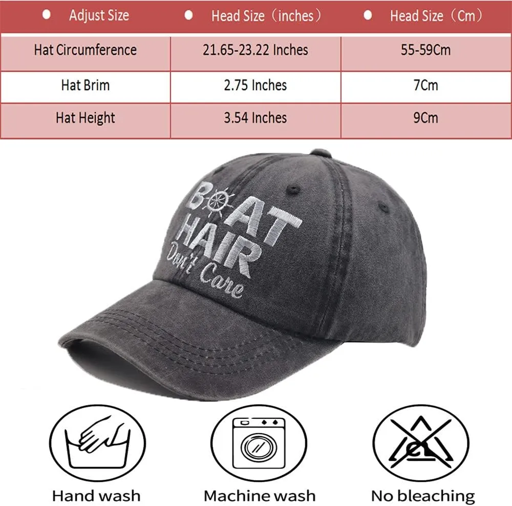 OASCUVER Boat Hair Don't Care Hat for Men Women, Embroidered Adjustable Cotton Washed Distressed Denim Dad Baseball Cap
