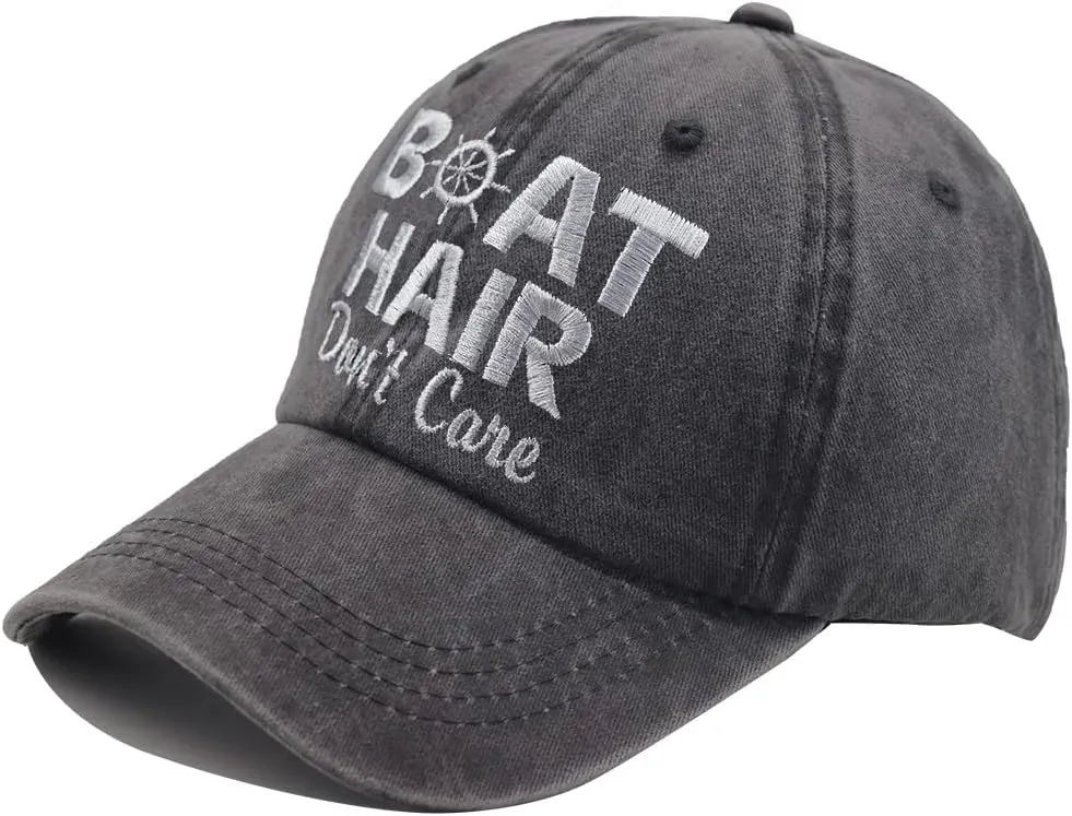 OASCUVER Boat Hair Don't Care Hat for Men Women, Embroidered Adjustable Cotton Washed Distressed Denim Dad Baseball Cap