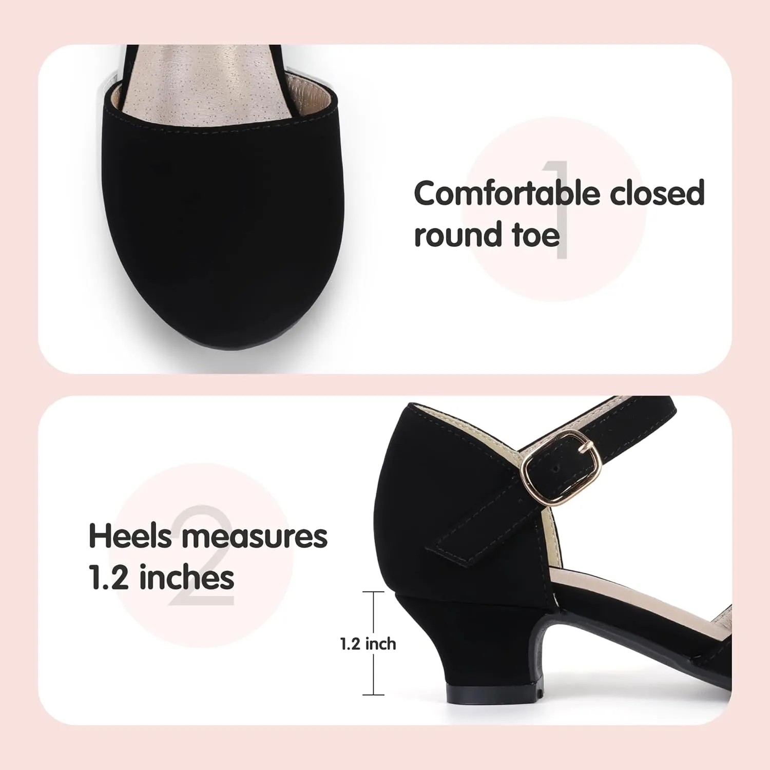 PANDANINJIA Girls Heels Dress Shoes Flower Girl Ankle Strap Closed Toe Toddler Heels Wedding Party Little Big Kids Pump Shoes