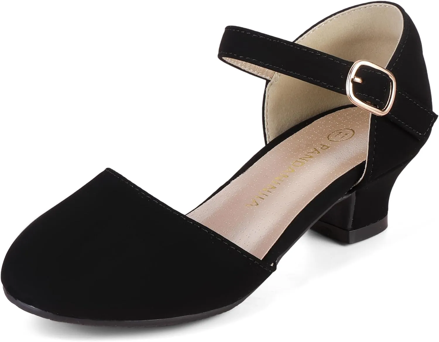 PANDANINJIA Girls Heels Dress Shoes Flower Girl Ankle Strap Closed Toe Toddler Heels Wedding Party Little Big Kids Pump Shoes