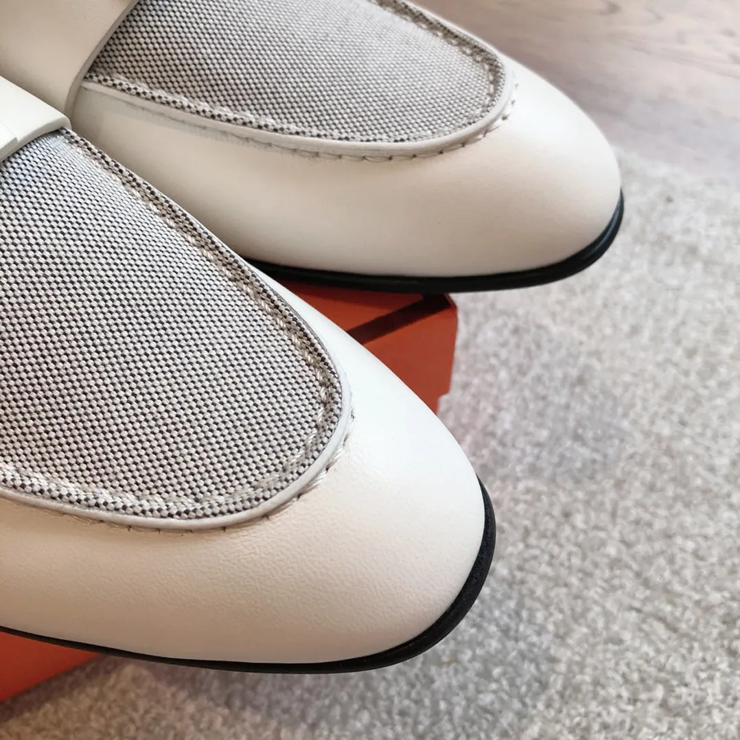Paris Loafer Grey Canvas and White Calfskin With Signature Buckle 734378