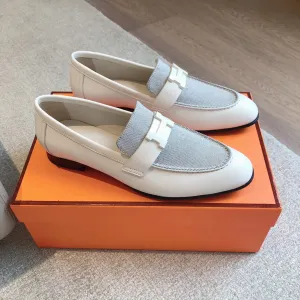Paris Loafer Grey Canvas and White Calfskin With Signature Buckle 734378