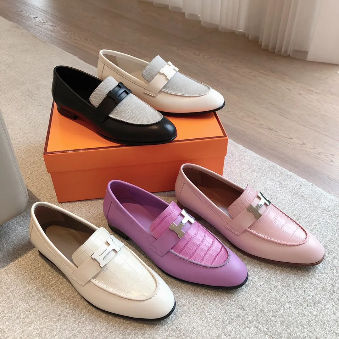 Paris Loafer Grey Canvas and White Calfskin With Signature Buckle 734378