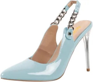 Pazzion Women Pointed Toe High Heel Slingback Pumps Elastic Chain Strap Clear Stiletto Heels Slip On Shoes Daily Outdoor Party Size 4-16 US
