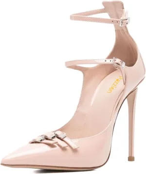 Pazzion Women Sexy Strappy Closed Pointed Toe Super High Heel Pumps Buckle Up Stiletto Heels Shoes for Nightclub Cocktail Dress Size 4-16 US