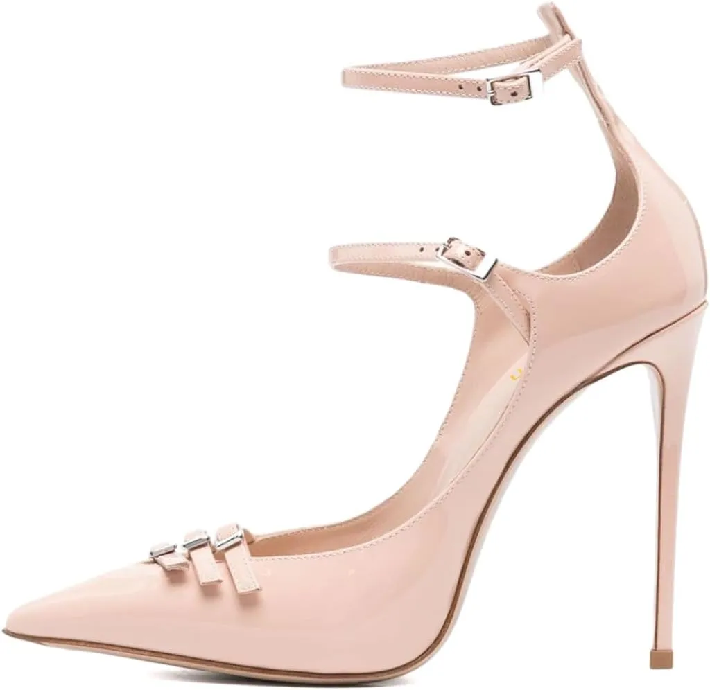 Pazzion Women Sexy Strappy Closed Pointed Toe Super High Heel Pumps Buckle Up Stiletto Heels Shoes for Nightclub Cocktail Dress Size 4-16 US