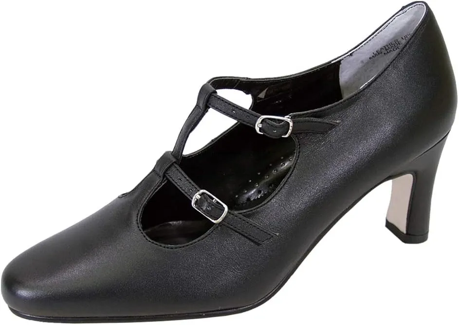 Peerage Helena Women's Wide Width Leather T-Strap High-Heel Pumps