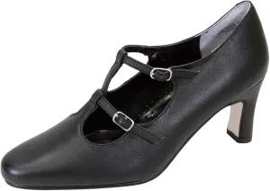 Peerage Helena Women's Wide Width Leather T-Strap High-Heel Pumps