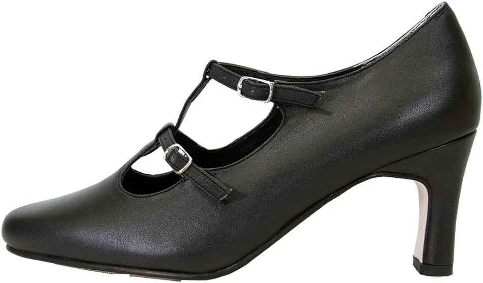 Peerage Helena Women's Wide Width Leather T-Strap High-Heel Pumps