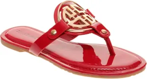 Pierre Dumas Women's Medallion Vegan Slide Thong Flip Flop Flat Sandal