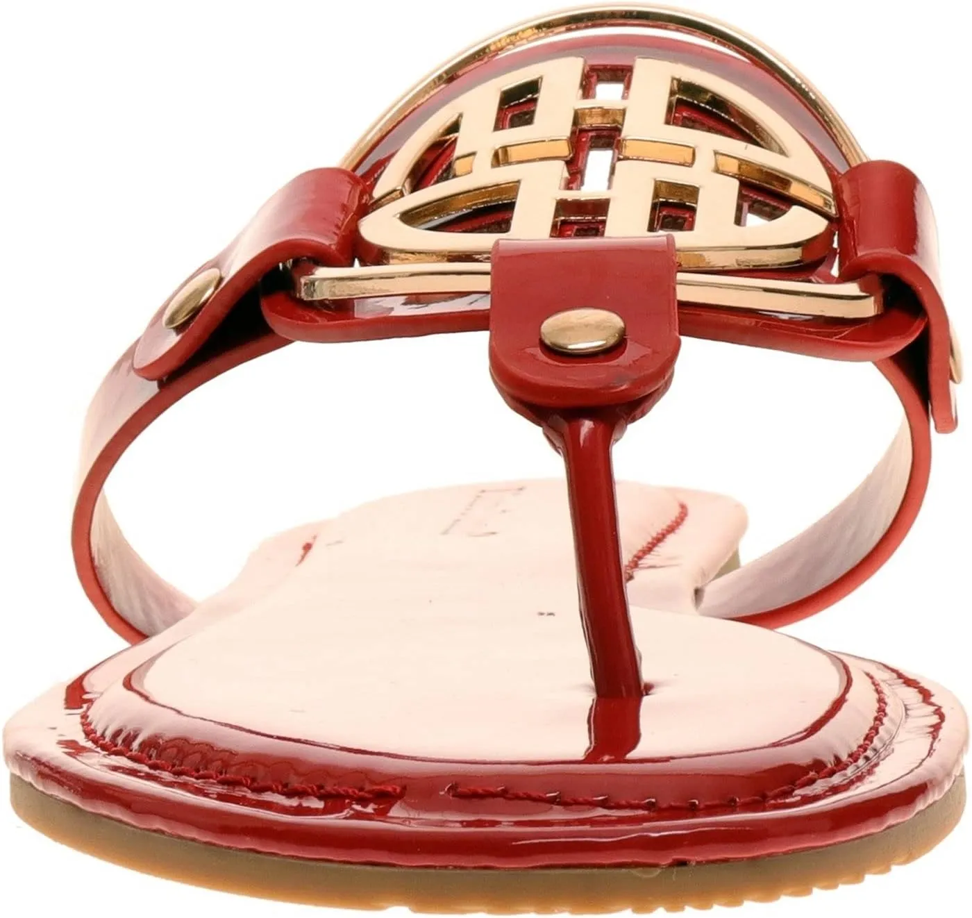 Pierre Dumas Women's Medallion Vegan Slide Thong Flip Flop Flat Sandal