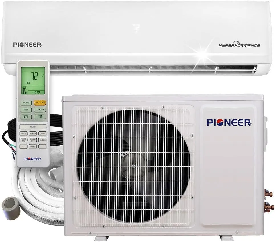 Pioneer® Hyperformance™ 12,000 BTU 23.5 SEER2 Ductless Mini Split Inverter   Energy-Star Wi-Fi Air Conditioner Hyper Heat Pump Full Set