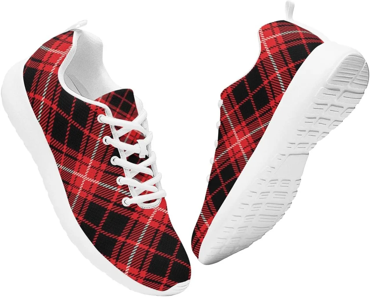 Pitovozu Yellow Squares Orange Black Plaid Sneaker Women Athletic Shoes Running Shoes Sports Sneaker Walking Shoes Gifts for Travel