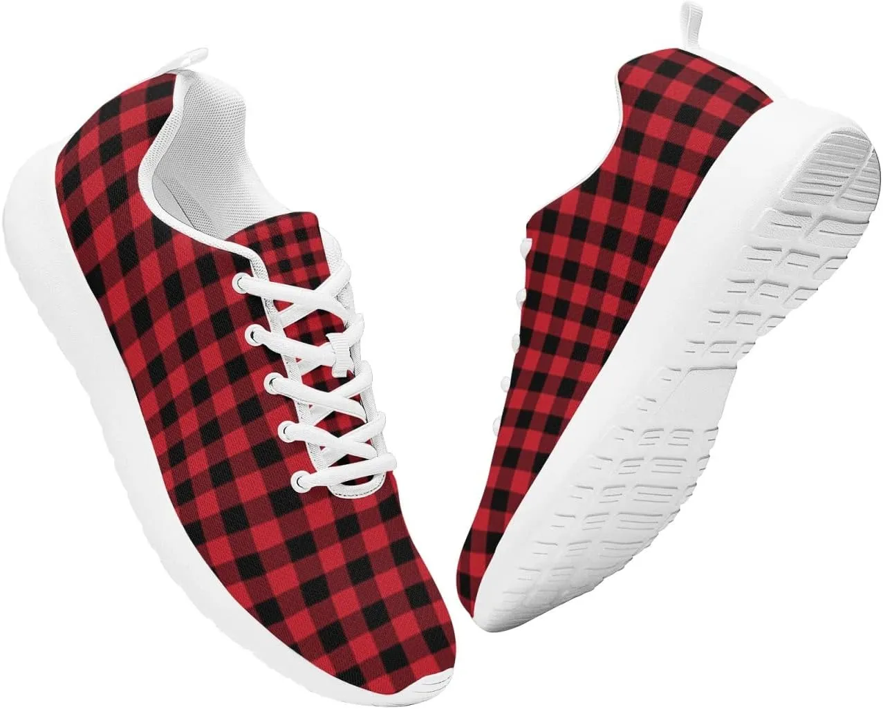 Pitovozu Yellow Squares Orange Black Plaid Sneaker Women Athletic Shoes Running Shoes Sports Sneaker Walking Shoes Gifts for Travel