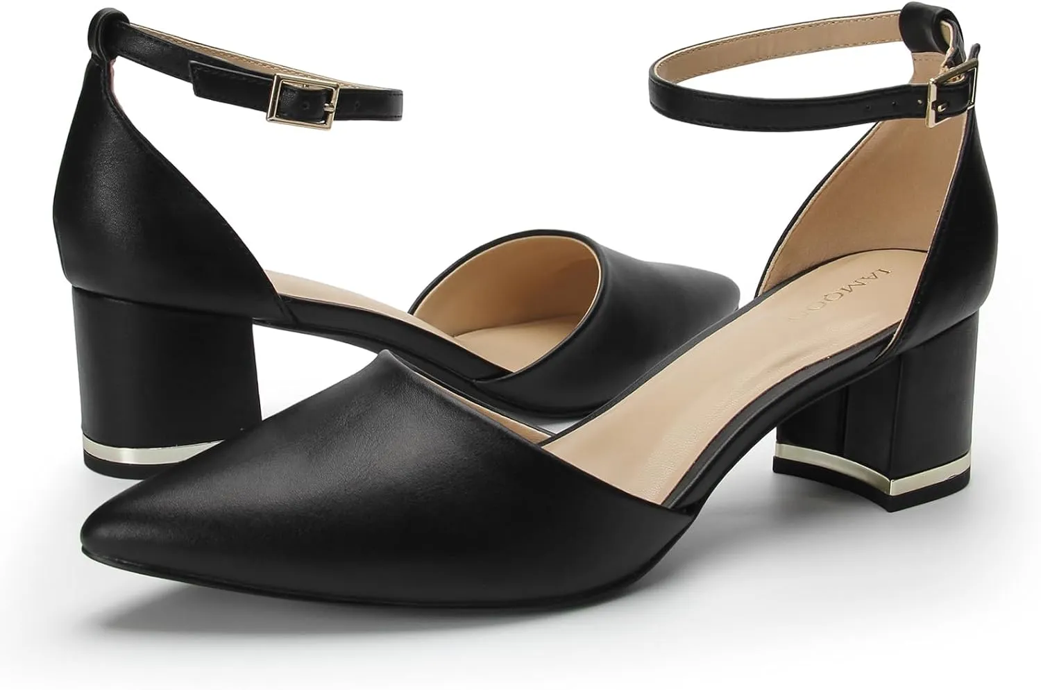 Pointed Toe Low Chunky Heels Pump Shoes Closed Toe Heels for Women Low Block Chunky Women Pumps with Ankle Strap 2.25 Inch Comfortable Wedding Pumps