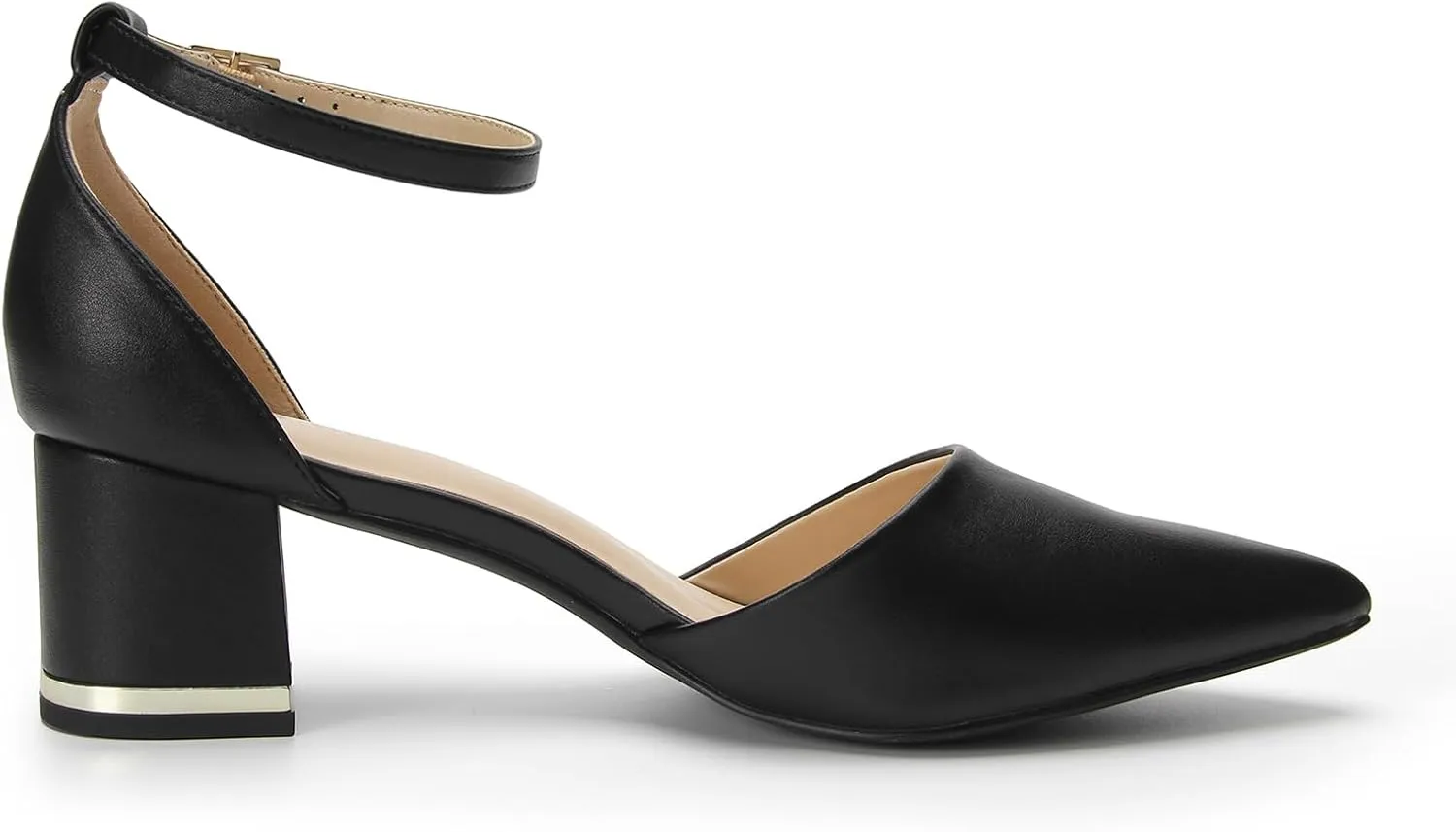 Pointed Toe Low Chunky Heels Pump Shoes Closed Toe Heels for Women Low Block Chunky Women Pumps with Ankle Strap 2.25 Inch Comfortable Wedding Pumps