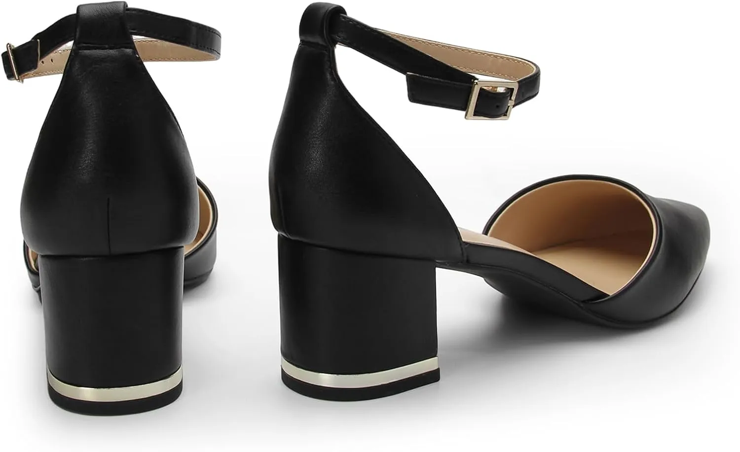 Pointed Toe Low Chunky Heels Pump Shoes Closed Toe Heels for Women Low Block Chunky Women Pumps with Ankle Strap 2.25 Inch Comfortable Wedding Pumps