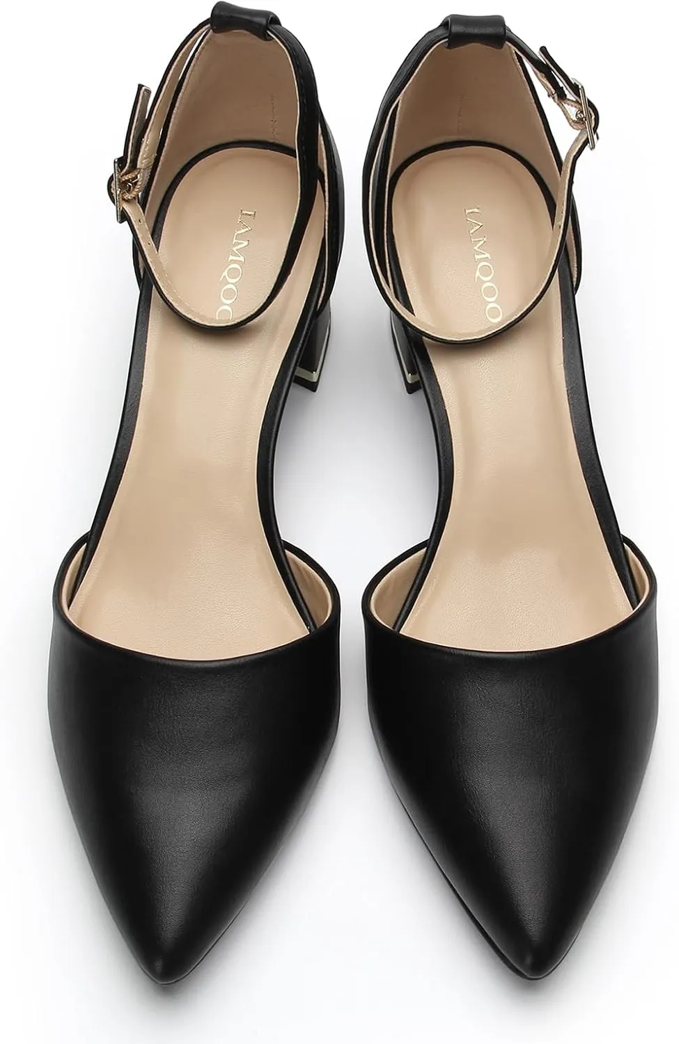 Pointed Toe Low Chunky Heels Pump Shoes Closed Toe Heels for Women Low Block Chunky Women Pumps with Ankle Strap 2.25 Inch Comfortable Wedding Pumps