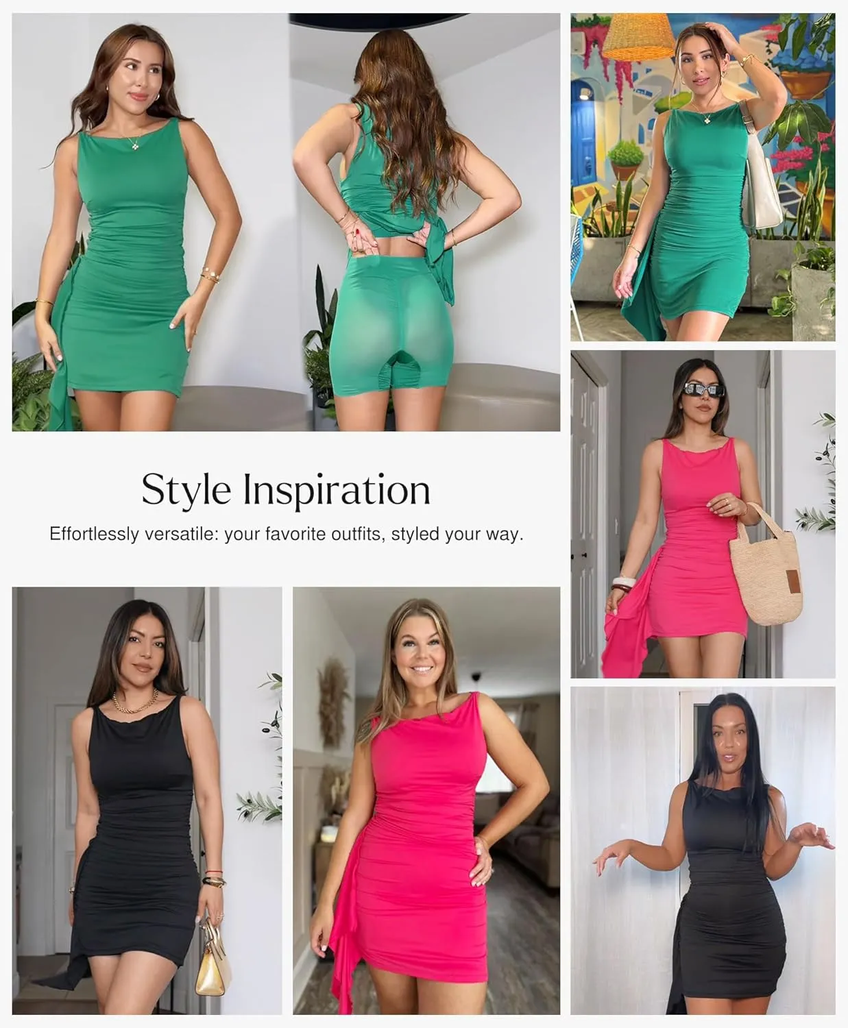Popilush Cocktail Mini Dresses for Women - Built in Shapewear Party Vacation Dress Summer Boat Neck Ruched Bodycon Dress